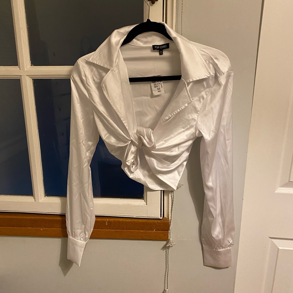 White tie front blouse